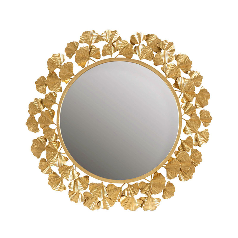Gold Gingko Leaf Round Wall Mirror 30.5"