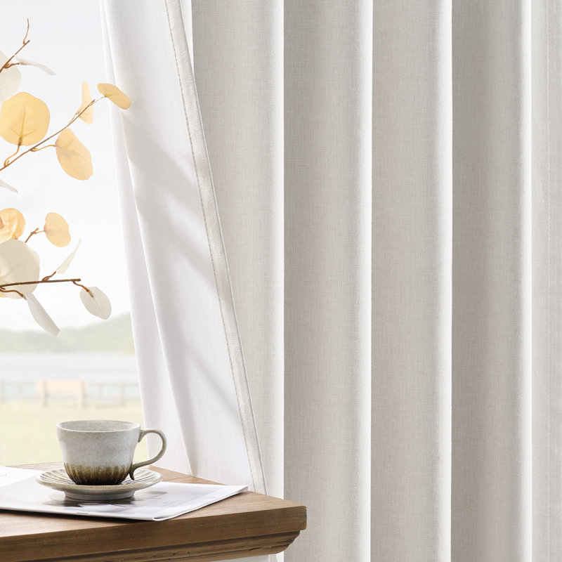 100% Blackout Back Tab Linen Blend Curtains for Living Room & Bedroom,2 Panels,Ivory White, Ivory White, 52*84"