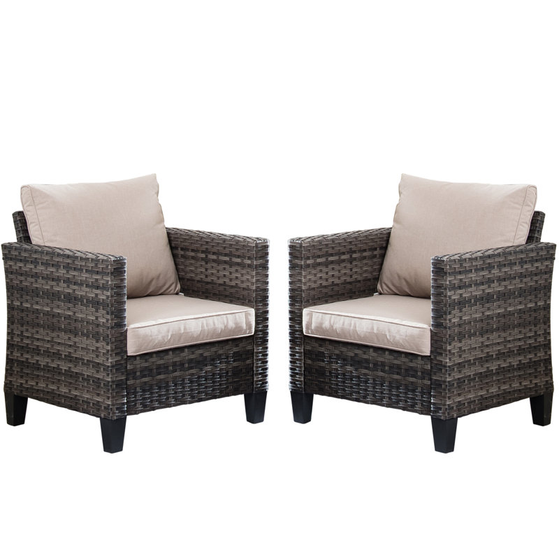 Beige Wicker Patio Chair Set with Cushions