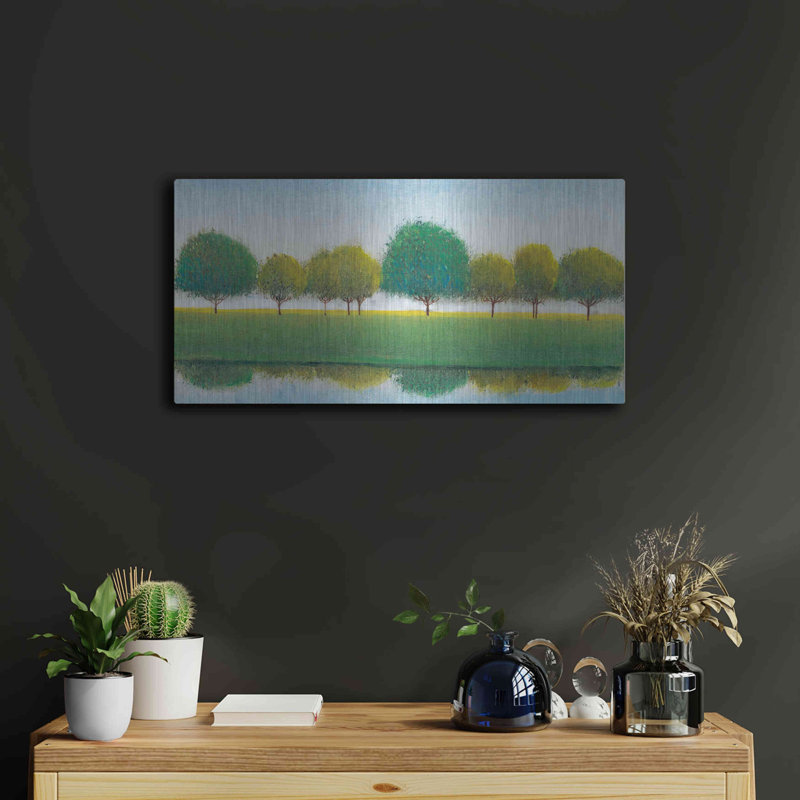 Art mural en métal «Trees in a Line II» par Tim O'Toole, H 12 po x l 24 po