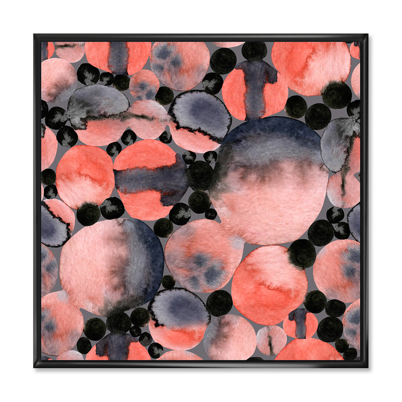Abstrait géométrique à pois - Peinture sur toile, H 30 po x l 30 po x P 1 po, Cadre flottant noir