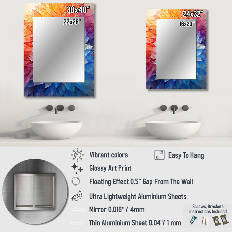Multicolore Op Art Ethereal Kaléidoscope - grand miroir mural Op Art, 40 po x 30 po