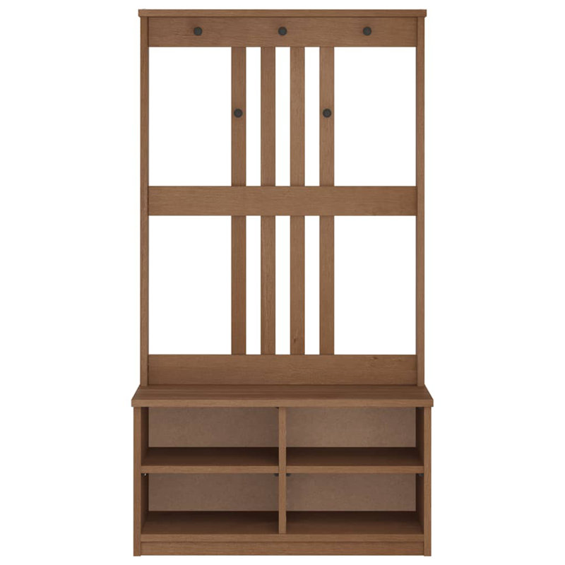  Hall Tree Acacia Wood Finish Solid Pine Wood, Engineered Wood, Walnut