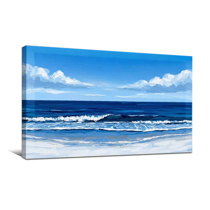 Nautique et plage, océan, vagues, ciel, nuages, plage, sable, bleu, H 16 po x l 32 po