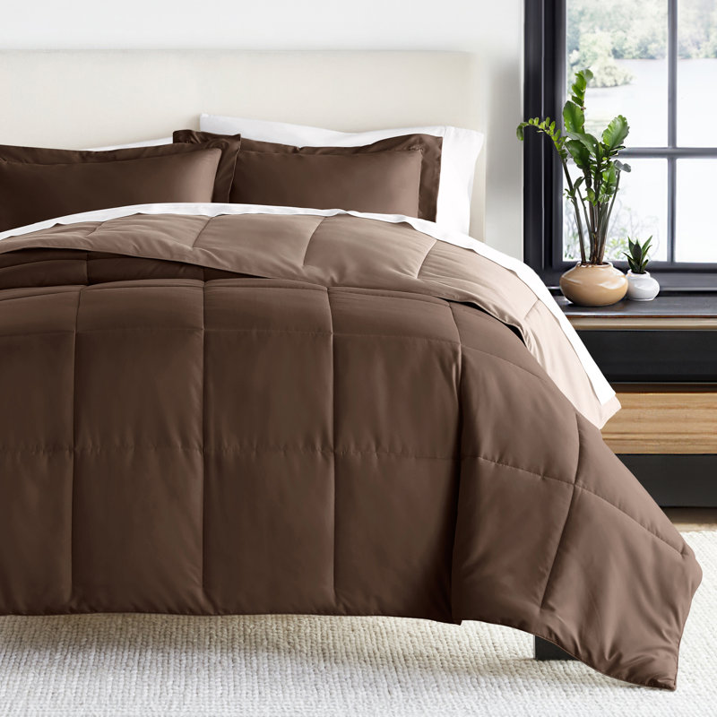 Twin Taupe Reversible Down-Alternative Microfiber Comforter Set