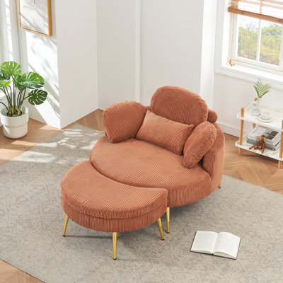 Velours côtelé orange avec taies d'oreiller amovibles et 3 coussins décoratifs réglables, pouvant accueillir un plateau-coussin rond confortable et qui résout les petits problèmes dans un appartement