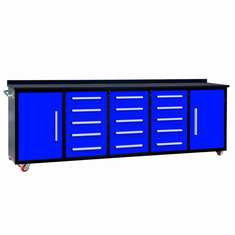 10ft Storage Cabinet with Work Bench, a Versatile and Sturdy Solution for Your Storage and Workspace Needs, Blue