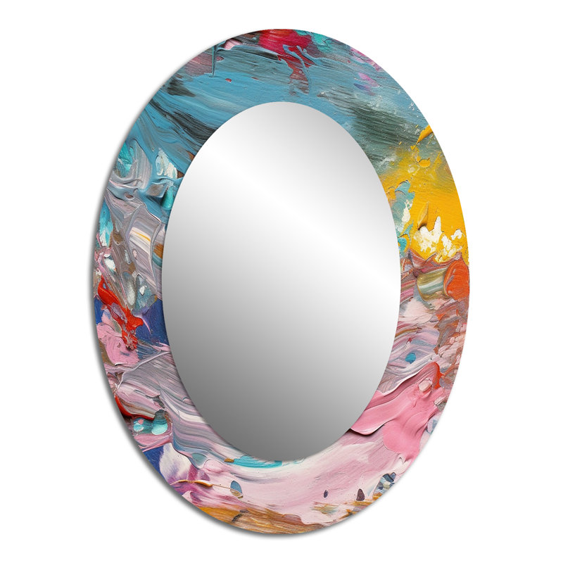 Summer Pastel Groove Abstract Expressionism I - Pink Oval Wall Mirror Decor, 40" x 30"