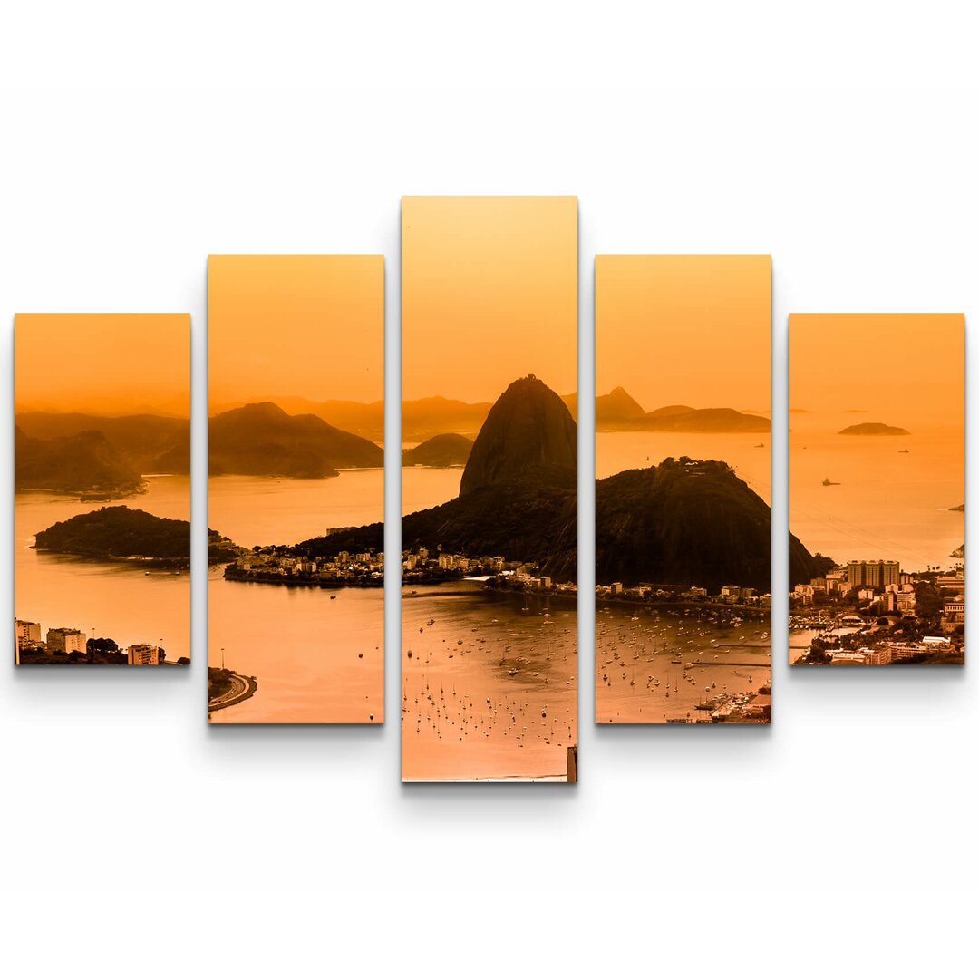 5-tlg. Leinwandbilder-Set Botafogo-Strand mit Zuckerhut - Rio de Janeiro