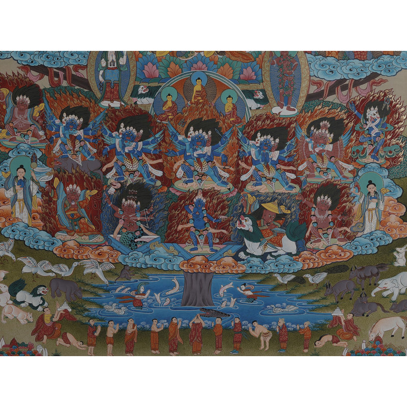 Art mural gourou Choksey Lodan Thangka | 30 po x 20 po Toile de Manipulation Padmasambhava peinte à la main | Décoration traditionnelle de méditation bouddhiste tibétaine avec or 24 carats pour studio de yoga pour salon