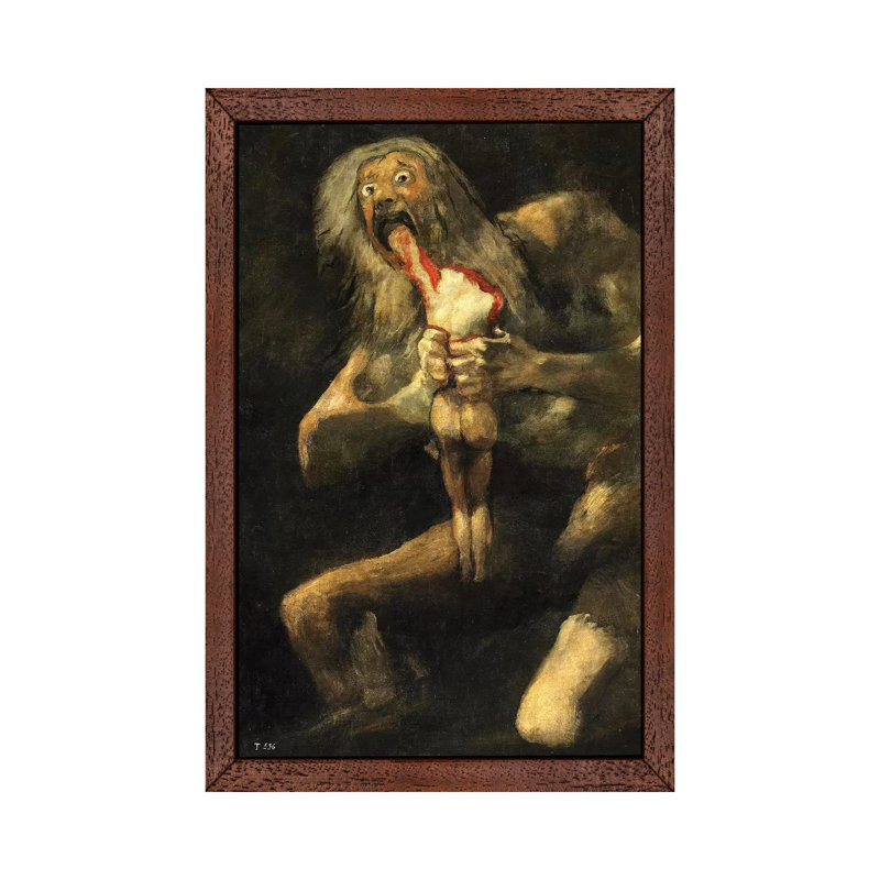 Saturn Devouring One of His Sons, 1821-23 by Francisco Goya - 1 Piece Floater Frame Painting on Canvas, Brown Framed