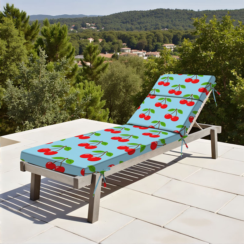 Peenoke Outdoor Indoor 3'' Lounge Patio Cushion Seamless Cherry Red Fruits Green Leaves Blue Water-Resistant Chaise Lounge Cushion for Chair Patio Furniture Seat Cushion