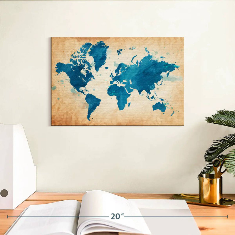 Carte du monde texturée bleue Aliaz, H 8 po x l 12 po
