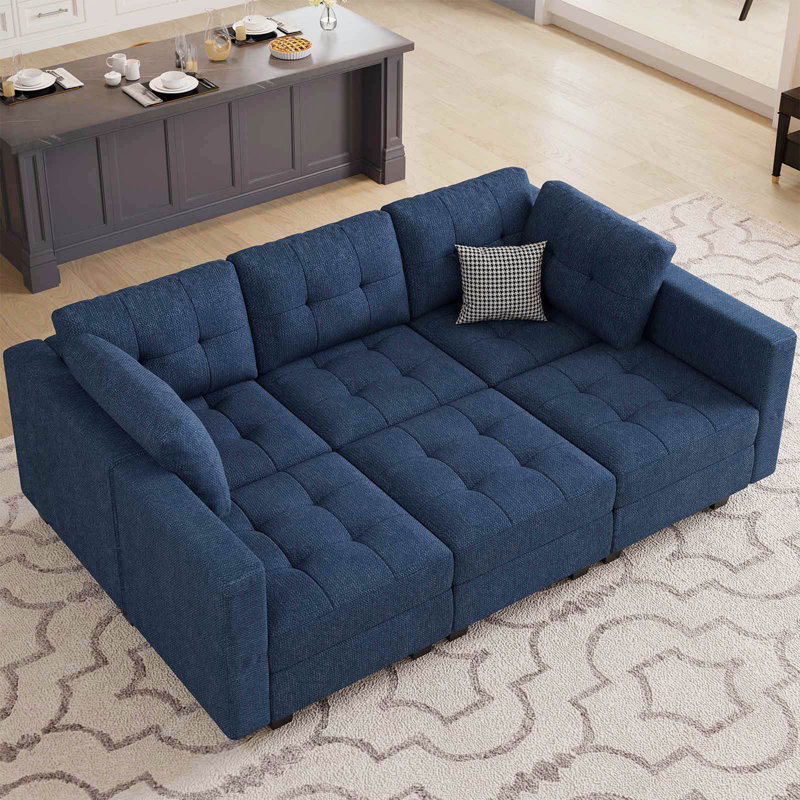 Canapé modulaire rembourré 7 pièces Soneson, Lin bleu