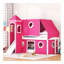 Lit mezzanine simple avec tente et tour rose Slide - Rose-570308098