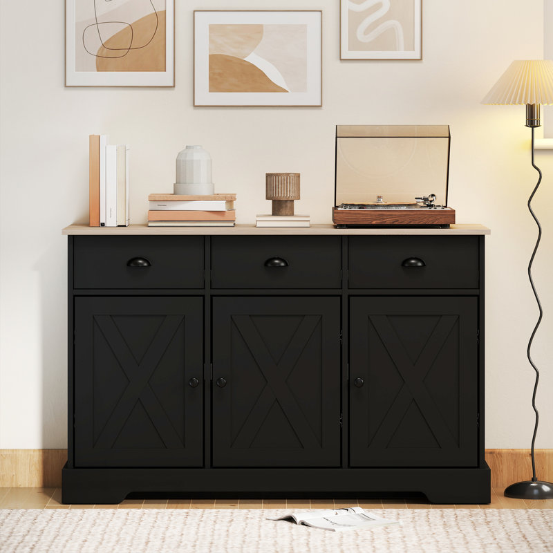 Buffet 46,5 "avec 3 portes de grange et 3 tiroirs - noir