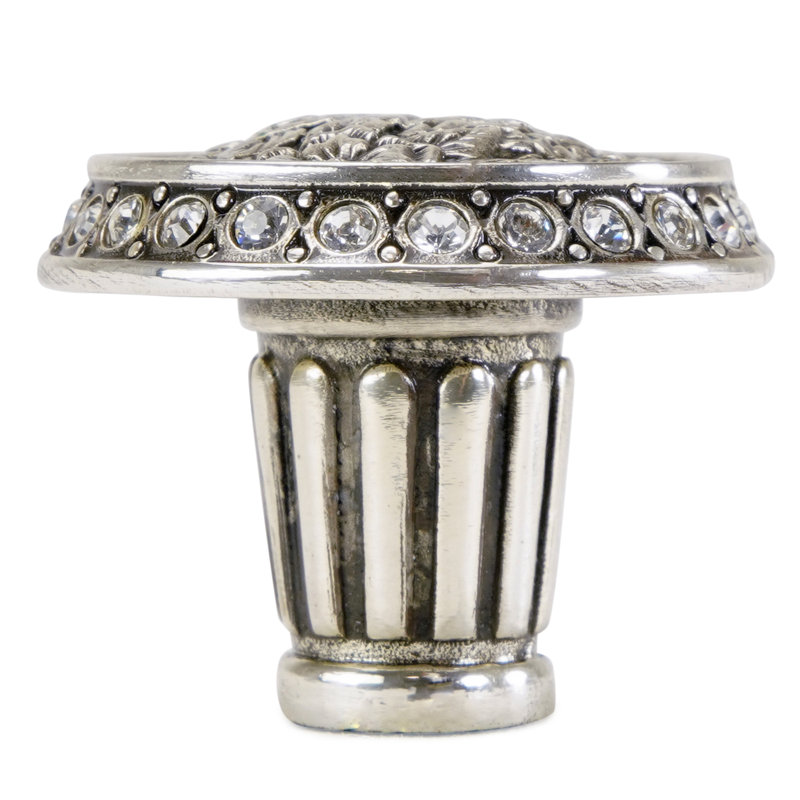 NANTUCKET KNOB DECORATED WITH CLEAR SWAROVSKI CRYSTALS IN BURNISHED SILVER PLATE