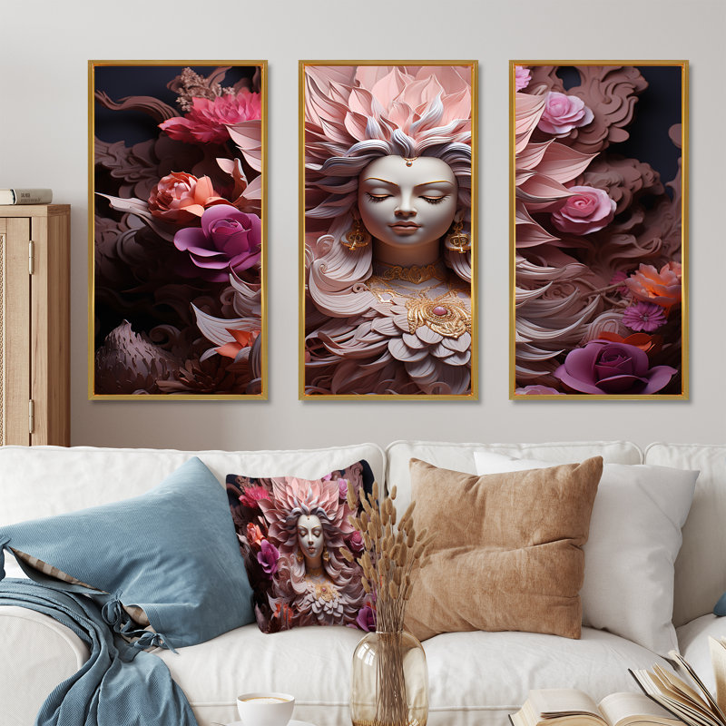 Ensemble de salon Devis Divine Dahlia, Cadre flottant doré, H 32 po x l 48 po x P 1 po