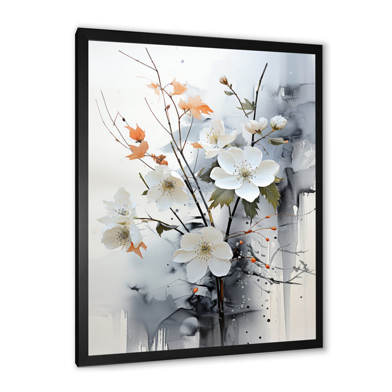 «Asian Art Apple Blossom Sumi VII», reproduction sur toile, Cadre photo noir simple, H 20 po x l 12 po x P 1 po