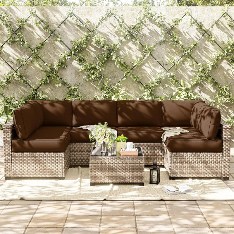 14-Piece Outdoor Replacement Cushion Set Seat/Back Cushion，26'' W X 26'' D，Only Cushions, Chocolate, 26" L x 26" W x 5" H