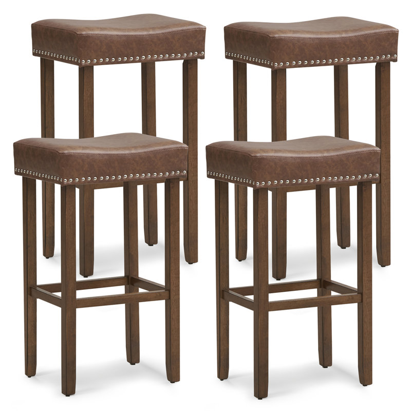 Javeon Upholstered Counter Stool with Solid Wood Frame, Brown, Bar Stool (29.5" Seat Height)