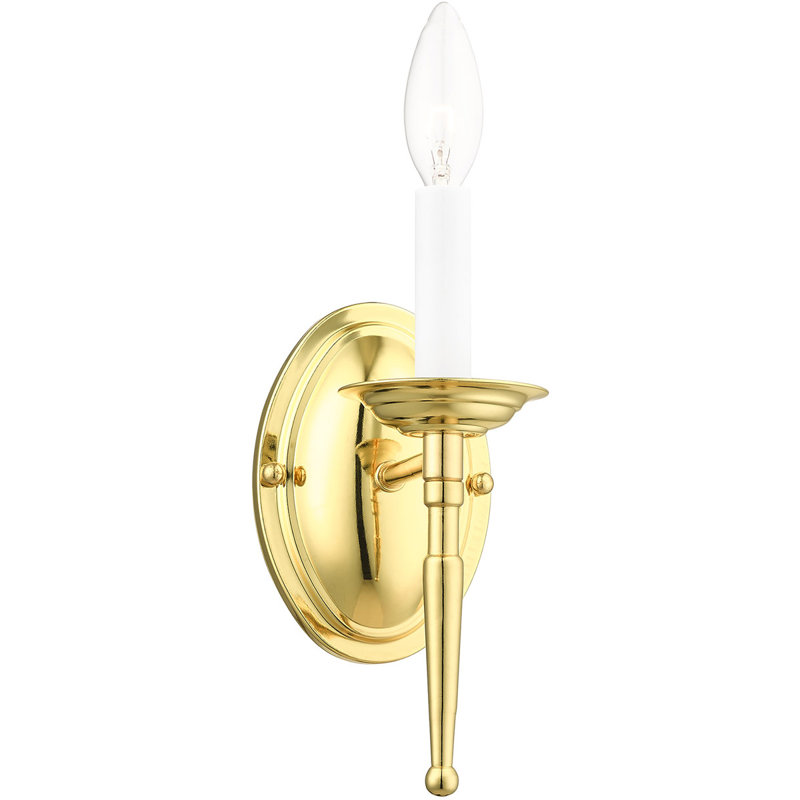 Vintage 1-Light Wall Sconce, 4.25" Height, Steel Base Material., Polished Brass