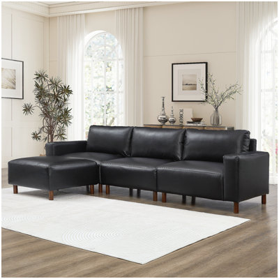 Canapé modulaire de luxe moderne avec revêtement en polyuréthane respirant de qualité supérieure et canapé en cuir de L avec méridienne convertible, noir