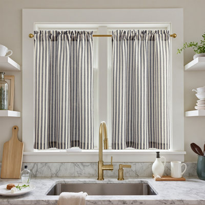 Linen Rod Pocket  Light Filtering Striped Kitchen Cafe Curtains Curtains