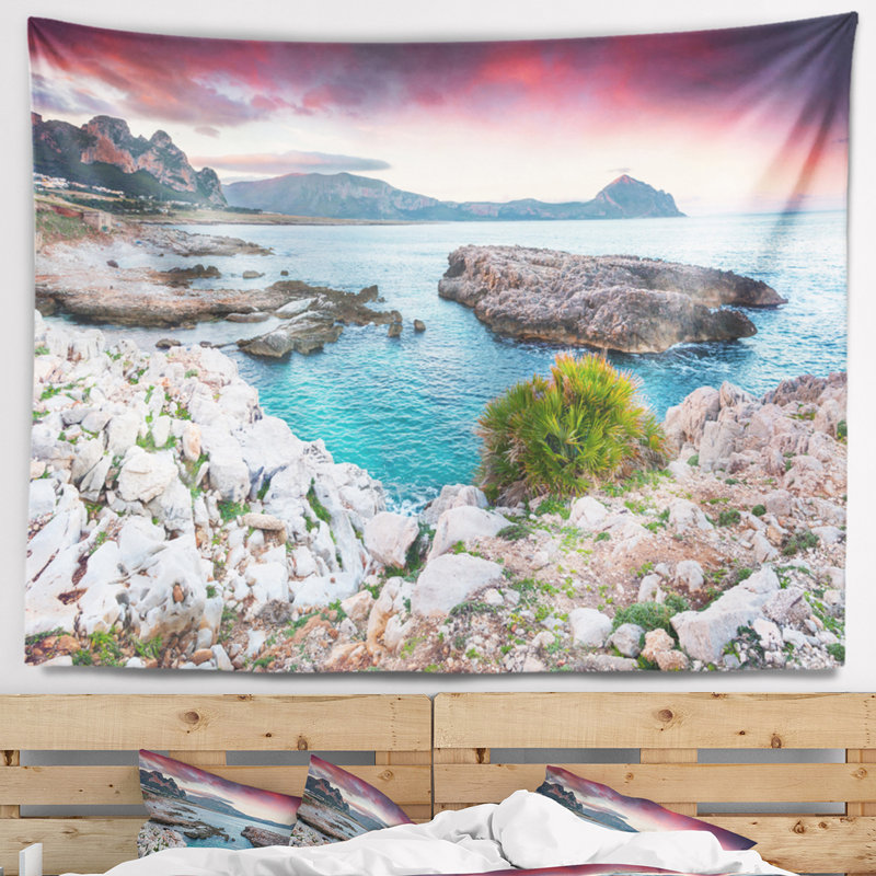 Paysage, réserve naturelle, tapisserie de Monte Cofano, H 50 po x l 60 po