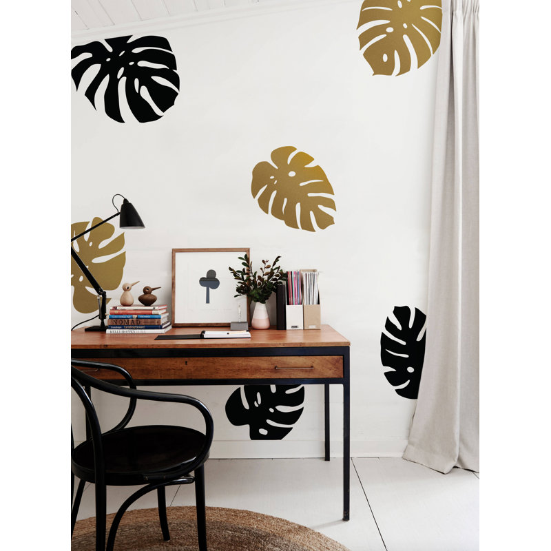 Adhésif décoratif feuilles Monstera, Noir / doré