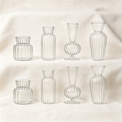 Ensemble de 8 vases à fleurs en verre transparent moderne en verre transparent pour décoration intérieure, réception de mariage, table de salle à manger, tige simple ou petit bouquet