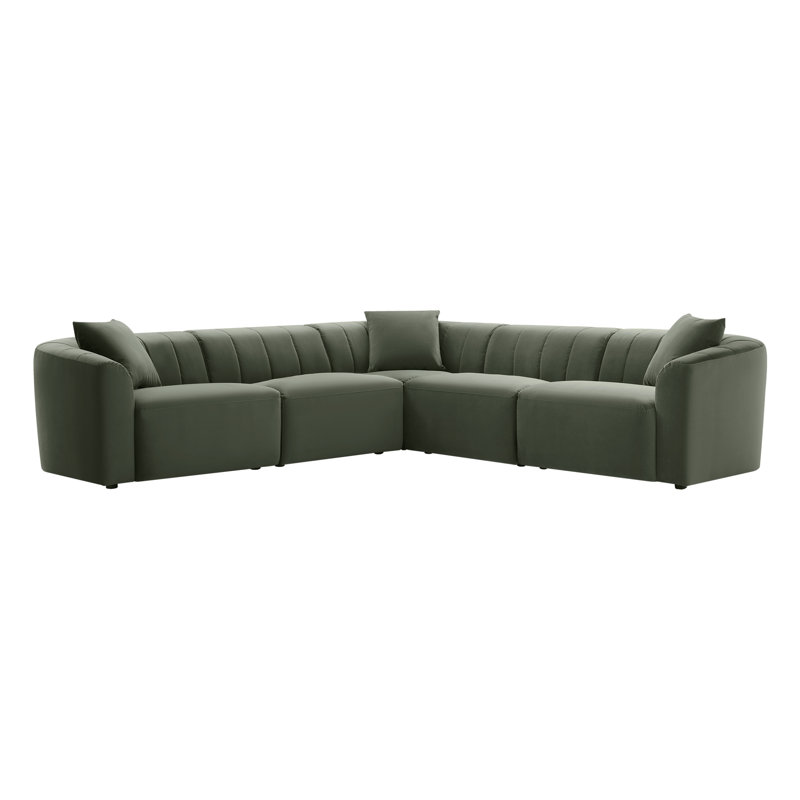 Canapé modulaire 5 pièces avec coussins réversibles Augustine, Velours performance olivine Soren