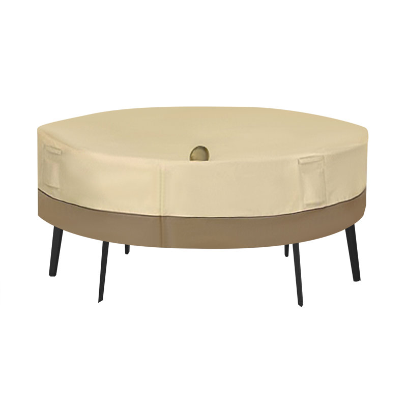 Table Cover Waterproof Round Table And Chair Set Cover Outdoor With Storage Bag (Beige)