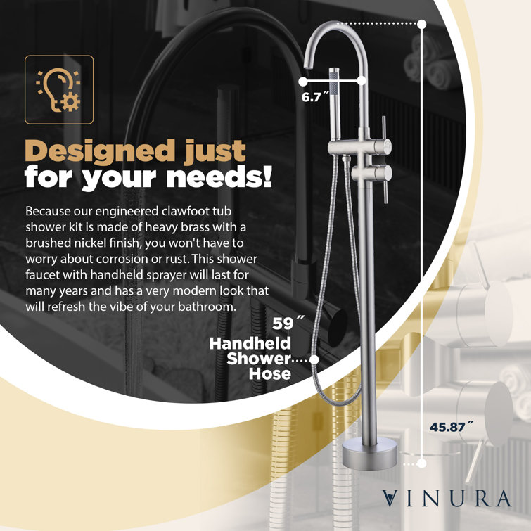 Vinura 1 Handle Floor Mounted Clawfoot Tub Faucet with Diverter