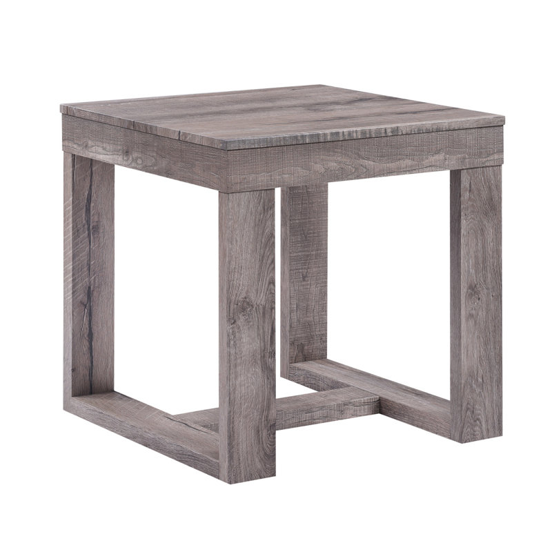 Ensemble de cocktail contemporain 3 pièces 1 table basse rectangulaire et 2 tables de bout carrées rustique brun gris brun clair