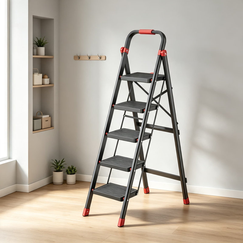 Escabeau pliable avec poignée, pédales larges antidérapantes et pieds, escabeau robuste pour adultes, échelle pliante peu encombrante pour la maison, la cuisine et la chambre à coucher