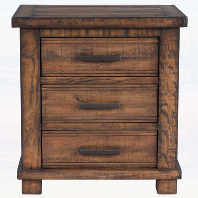 Rustic Three Drawer Reclaimed Solid Wood Farmhouse Nightstand