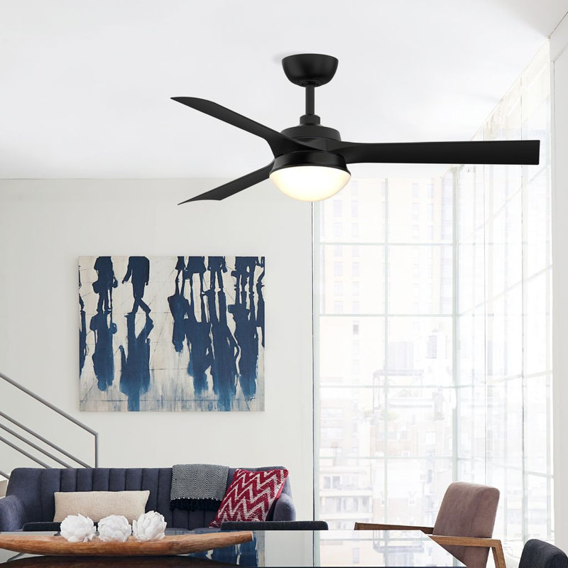 Barlow 52 inch Indoor/Outdoor Ceiling Fan with LED CCT Select Light Kit - Black with Black blades, Black, Black