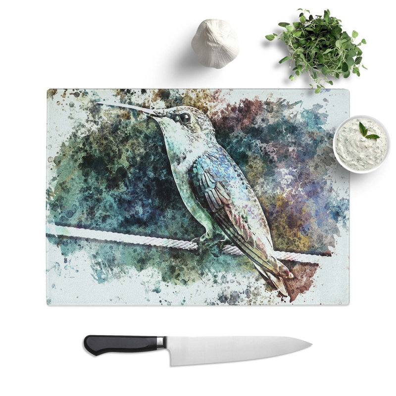 Glass Hummingbird Bird On A Wire in Abstract Chopping Board, 39 cm W x 28.5 cm L