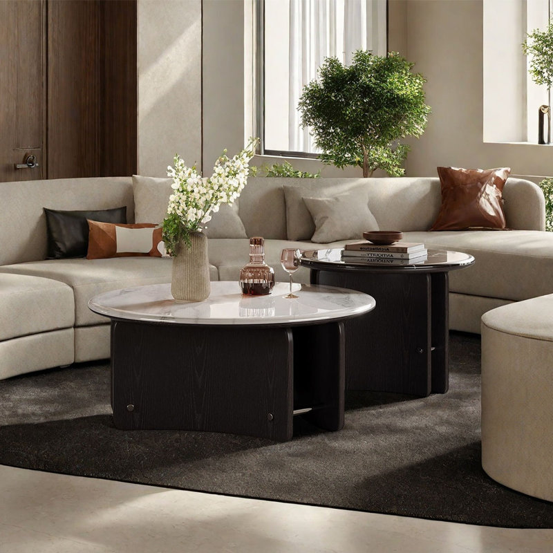 Round microcrystalline stone coffee table