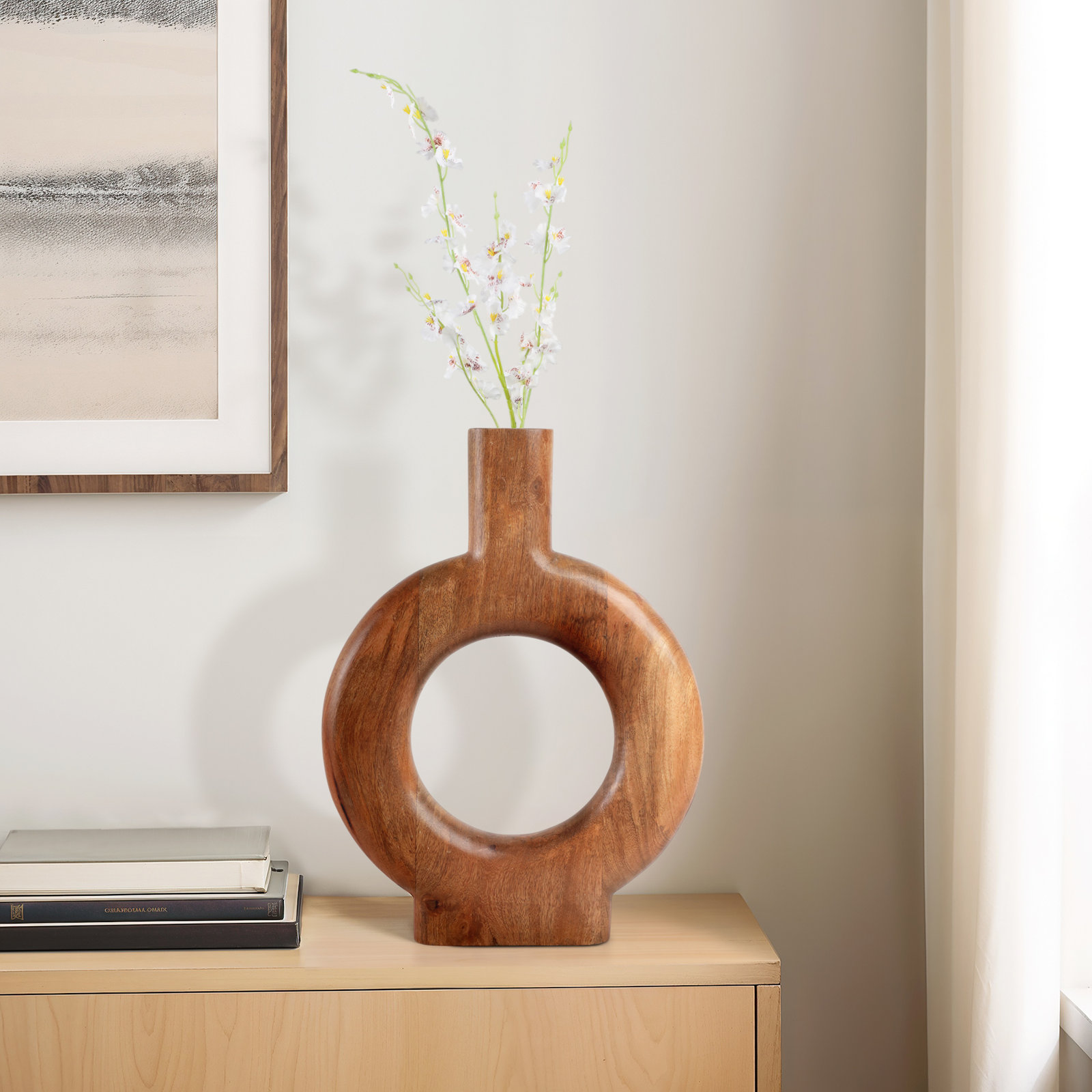 Natural Wood Donut Shaped Vase, 18"