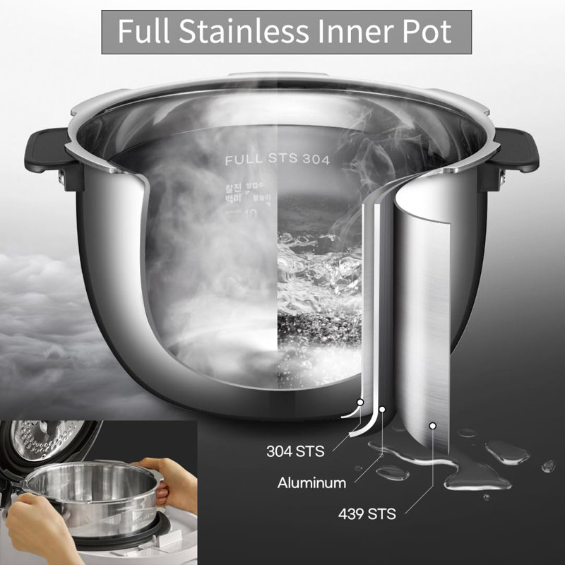 CUCHEN Cuiseur à riz, CRH-TWS1010PWUS, casserole intérieure en acier inoxydable, 10 personnes, 10 tasses, 2,28 pintes (non cuit), 20 tasses, 4,56 pintes (cuit)