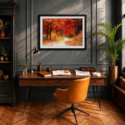 Path Through the Forest at Autumn in Abstract - Picture Frame Painting Print on MDF