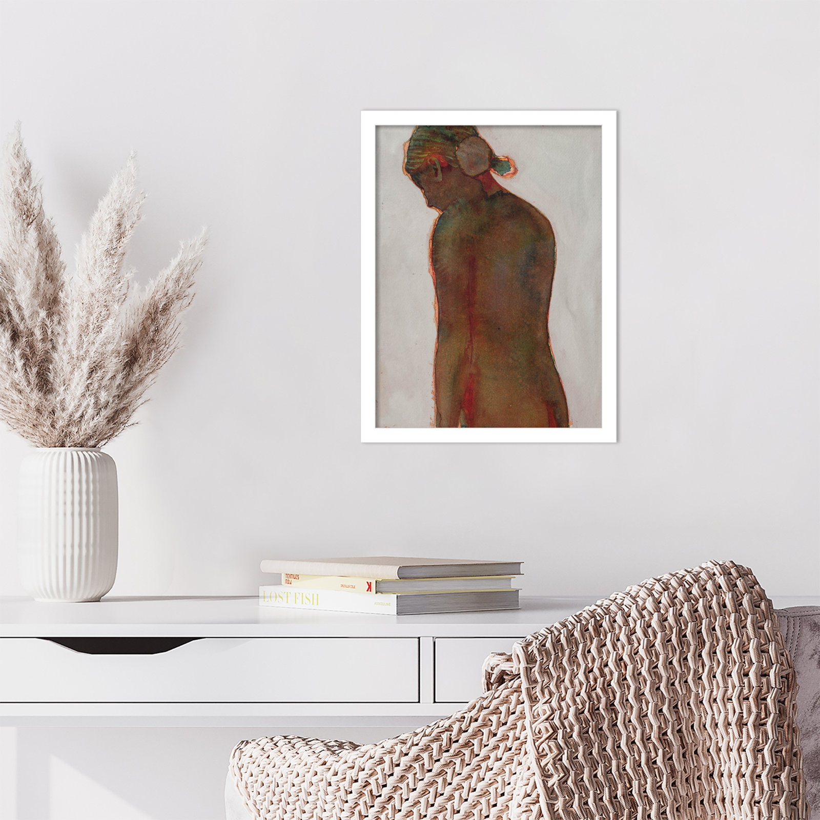 Figure Print by Dean Graham, White Framed, 17" H x 13" W