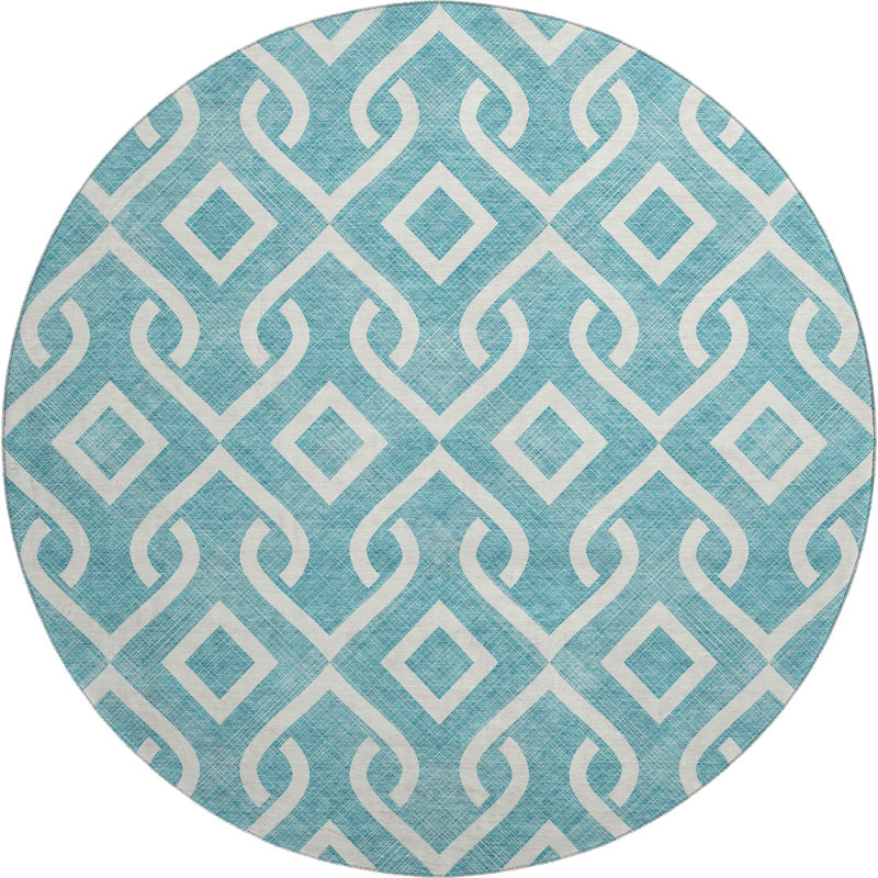 Premium Machine Washable Cerrito Teal Rug, Round 8'