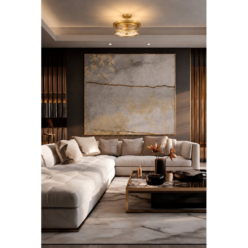 Transitional 3 Light Gold Round Flush Mount, Gold