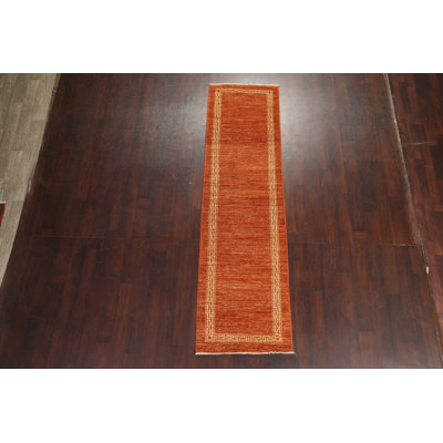 Tapis de couloir oriental orange en laine orange Gabbeh Kashkoli
