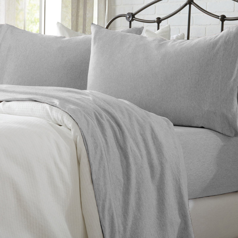 Ultra-Soft Cotton Heathered Melange Jersey Knit Sheet Set, Twin / Twin XL with 1 Pillowcase, Winter White
