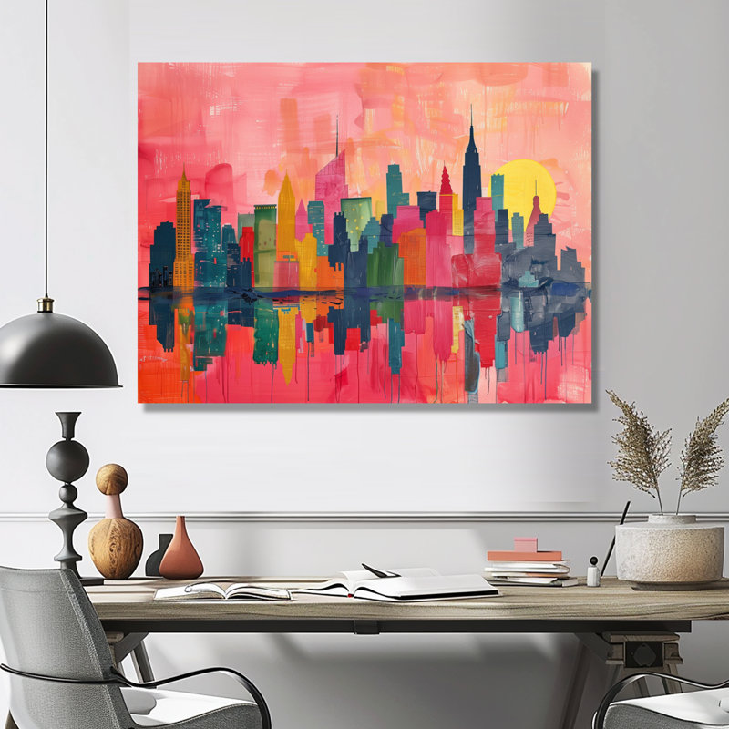 Rose rose gratte-ciel de New York - décoration murale New York, Toile tendue, H 34 po x l 44 po