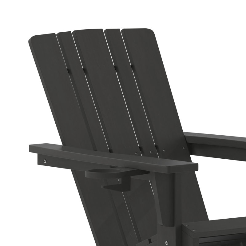 Beauton Commercial All-Weather Rocking Adirondack Chair with Swiveling Cupholder, Black